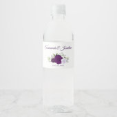 Rustieke Paarse & Lavendel Rozen Elegante bruiloft Waterfles Etiket (Voorkant)