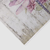 Rustieke Paarse libel op roze bloemen Tissuepapier (Detail)