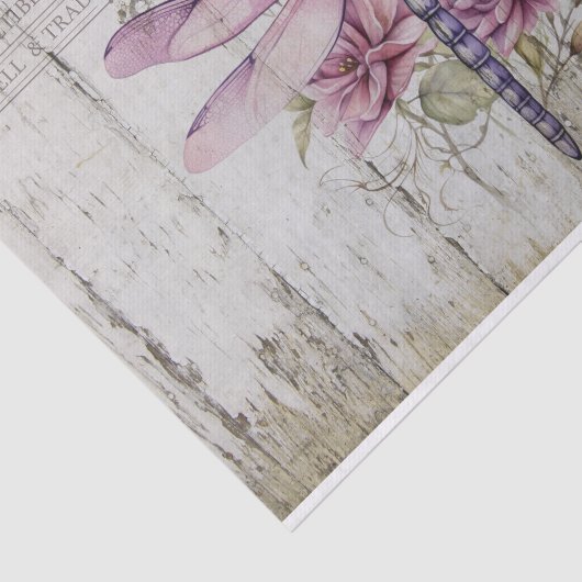 Rustieke Paarse libel op roze bloemen Tissuepapier (Detail)