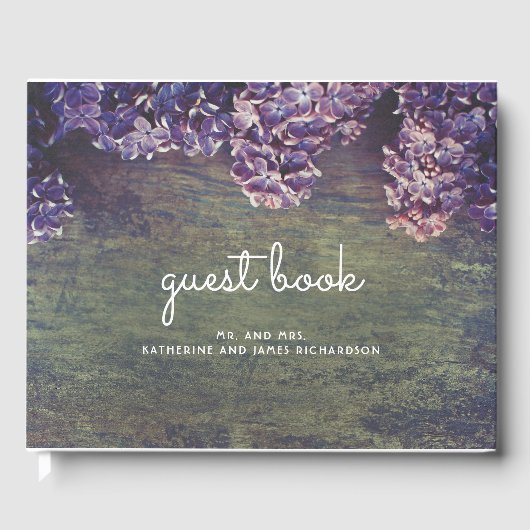 Rustieke Paarse Lilacs bruiloft Gastenboek (Voorkant)