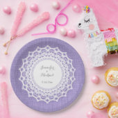 Rustieke Paarse linnen look en witte kant bruiloft Papieren Bordje (Feest)