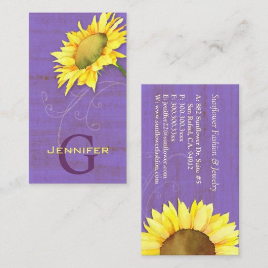 Rustieke Paarse  look Zonnebloem Visitekaartje (Voorkant / Achterkant)