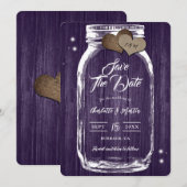 Rustieke Paarse Mason Jar Wood Fall Wedding Save The Date (Voorkant / Achterkant)