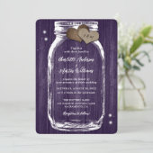 Rustieke Paarse Mason Jar Wood Huwelijksuitnodigin Kaart (Staand voorkant)