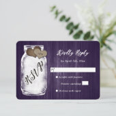 Rustieke Paarse Mason Jar Wood Wedding RSVP Kaart (Staand voorkant)