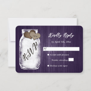 Rustieke Paarse Mason Jar Wood Wedding RSVP Kaart