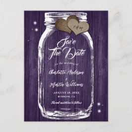 Rustieke Paarse Mason Jar Wood Wedding Save The Da Aankondigingskaart