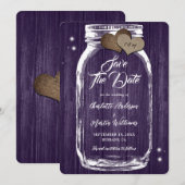 Rustieke Paarse Mason Jar Wood Wedding Save The Date (Voorkant / Achterkant)