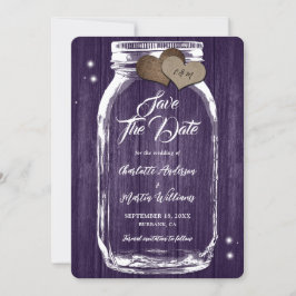 Rustieke Paarse Mason Jar Wood Wedding Save The Date