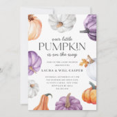 Rustieke Paarse Oranje Witte Pompoen Baby shower Kaart (Voorkant)