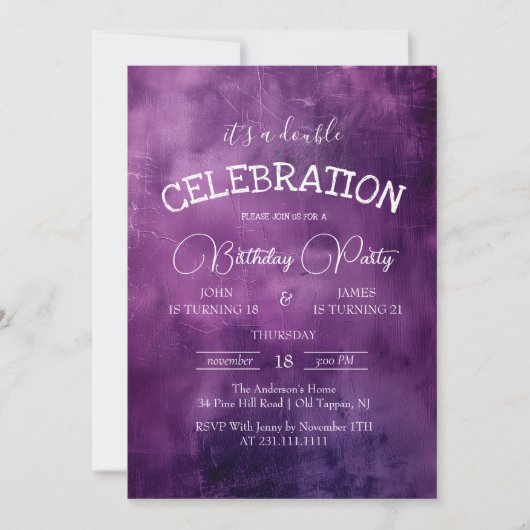 Rustieke Paarse Papier Dubbele Verjaardagsfeest Kaart (Voorkant)