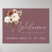 Rustieke Paarse Perzik Bloemen Bruiloft Welkomstbo Poster (Voorkant)