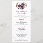 Rustieke Paarse Pruim Roze Pioenrozen Antlers Brui Programmakaart (Voorkant)