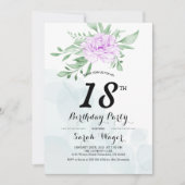 Rustieke Paarse Roos Bladeren Groen 18e Verjaardag Kaart (Voorkant)