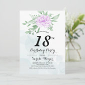 Rustieke Paarse Roos Bladeren Groen 18e Verjaardag Kaart (Staand voorkant)