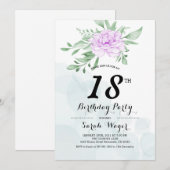 Rustieke Paarse Roos Bladeren Groen 18e Verjaardag Kaart (Voorkant / Achterkant)