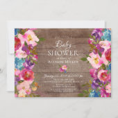 Rustieke Paarse Roze Bloemen BABY Douche Uitnodigi Kaart (Voorkant)