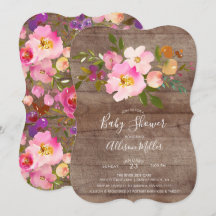 Rustieke Paarse Roze Bloemen Baby shower Invitatio