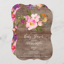 Rustieke Paarse Roze Bloemen Baby shower Invitatio Kaart