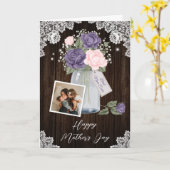 Rustieke Paarse Roze Bloemen Foto Happy Moederdag Kaart (Gele Bloem)