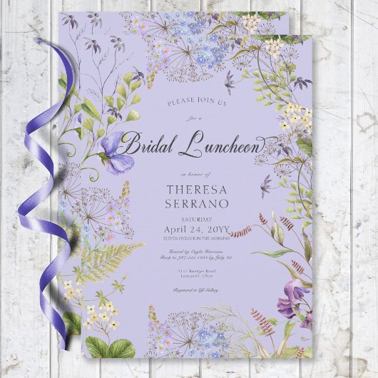 Rustieke Paarse Sage Wildflower Bridal Lunch Kaart
