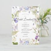 Rustieke Paarse Sage Wildflower White Bridal Lunch Kaart (Staand voorkant)