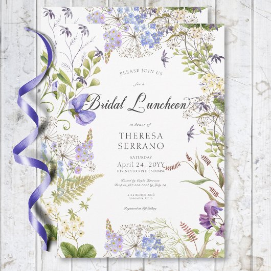 Rustieke Paarse Sage Wildflower White Bridal Lunch Kaart