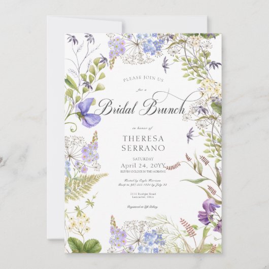 Rustieke Paarse Sage Wildflower Witte Bruidsbrunch Kaart (Voorkant)