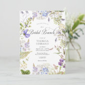 Rustieke Paarse Sage Wildflower Witte Bruidsbrunch Kaart (Staand voorkant)