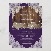 Rustieke Paarse Schuur Houten Burlap Kant Bruiloft Kaart (Voorkant / Achterkant)