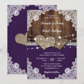 Rustieke Paarse Schuur Houten Burlap Kant Bruiloft Kaart (Voorkant / Achterkant)