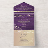 Rustieke Paarse String Lights bruiloft All In One Uitnodiging (Binnen)