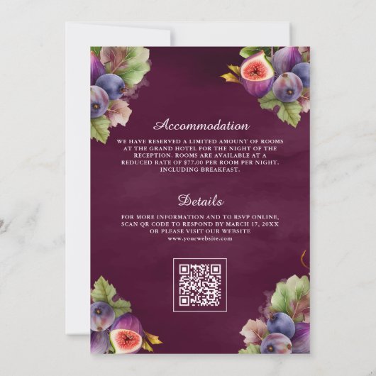 rustieke Paarse vijgen QR Code Moslim bruiloft Kaart (Achterkant)