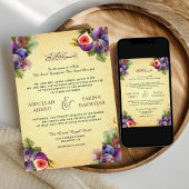  rustieke Paarse vijgen QR Code Moslim bruiloft Kaart