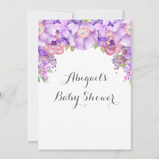 Rustieke Paarse Waterverf Bloemen Baby shower Kaart (Voorkant)