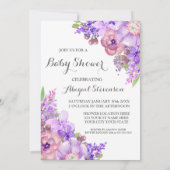 Rustieke Paarse Waterverf Bloemen Baby shower Kaart