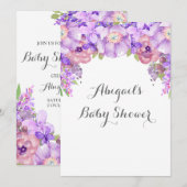 Rustieke Paarse Waterverf Bloemen Baby shower Kaart (Voorkant / Achterkant)