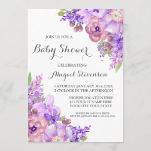 Rustieke paarse waterverf bloemen baby shower kaart