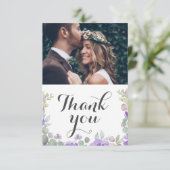 Rustieke Paarse Waterverf Bloemenbruiloft Dank u Bedankkaart (Staand voorkant)