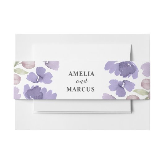 Rustieke Paarse Waterverf bloemenbruiloft Uitnodigingen Wikkel (Voorkant Voorbeeld)