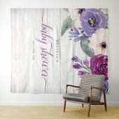 Rustieke Paarse Waterverf Bloemenkind Baby Shower Wandkleed (In Situ (horizontaal))