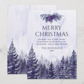 Rustieke Paarse Waterverf dennenbos Kerstmis Feestdagenkaart (Voorkant / Achterkant)