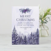 Rustieke Paarse Waterverf dennenbos Kerstmis Feestdagenkaart (Staand voorkant)