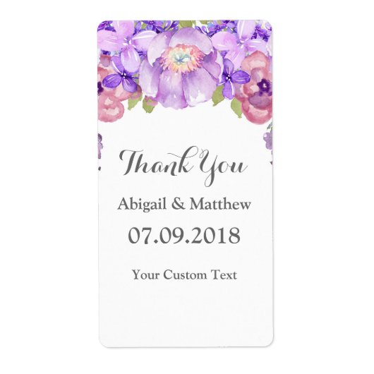 Rustieke Paarse Waterverf Floral Wedding Labels (Voorkant)