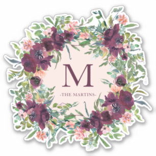Rustieke Paarse Waterverf krans met Monogram Sticker
