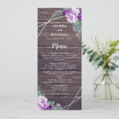 Rustieke Paarse & Zilveren Bloemen Bruiloft Recept Menu (Staand voorkant)