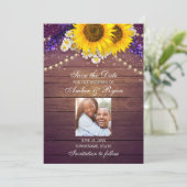 Rustieke Paarse Zonnebloem Bloemen Schuur Foto Save The Date (Staand voorkant)