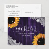 Rustieke Paarse Zonnebloem Lace Wedding Save The D Briefkaart (Voorkant / Achterkant)