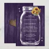 Rustieke Paarse Zonnebloem Mason Jar Bruiloft Kaart (Voorkant / Achterkant)