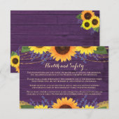 Rustieke Paarse Zonnebloemen Huwelijk Gezondheid e Informatiekaartje (Voorkant / Achterkant)